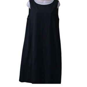 Eileen Fisher Black Bateau Neck Swing Dress Viscose Sustainable Corporate Goth M